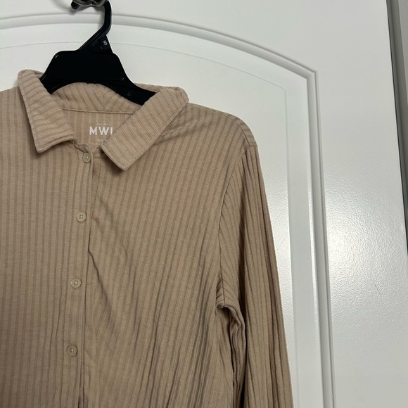 Madewell Brushed Rib Cropped Tan Ribbed Button-Up Top Cardigan Sweater size M - Picture 4 of 10